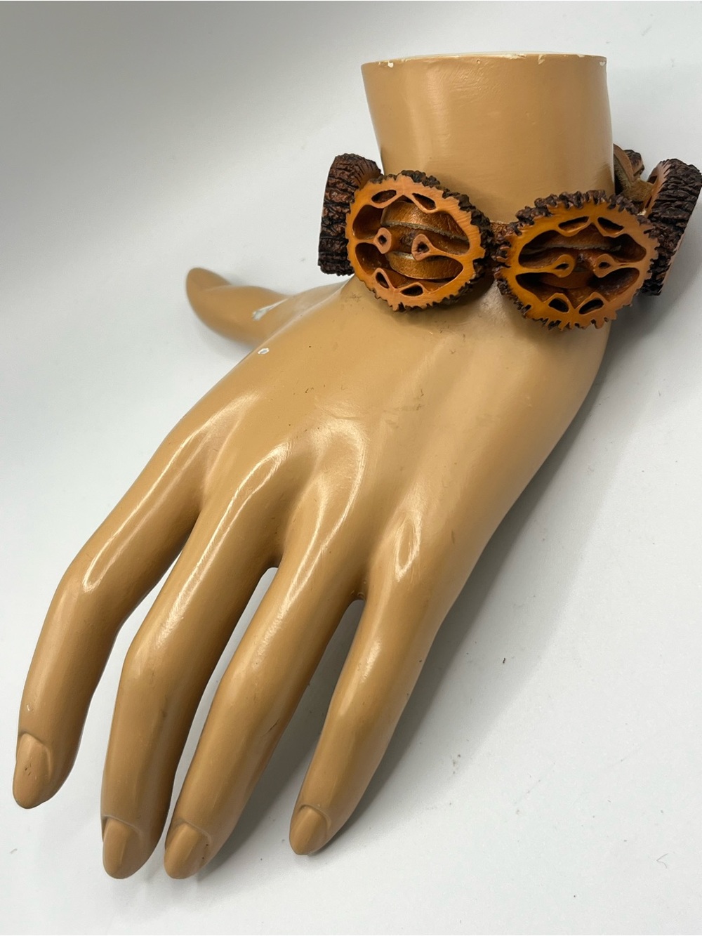 Artisan Carved Black Walnut & Leather Bracelet - Picture 6 of 11